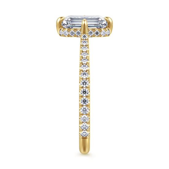 14K Yellow Gold Compass Prong Emerald Cut Diamond Engagement Ring angle 5