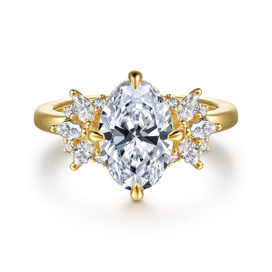14K Yellow Gold Compass Prong Oval Diamond Engagement Ring