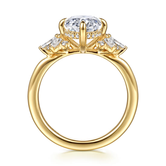 14K Yellow Gold Compass Prong Oval Diamond Engagement Ring angle 2