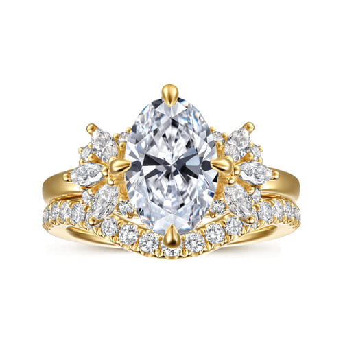 14K Yellow Gold Compass Prong Oval Diamond Engagement Ring