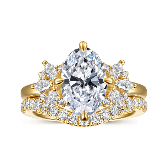 14K Yellow Gold Compass Prong Oval Diamond Engagement Ring angle 4