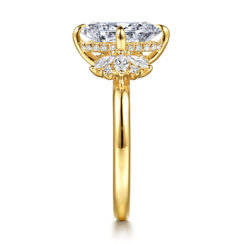 14K Yellow Gold Compass Prong Oval Diamond Engagement Ring
