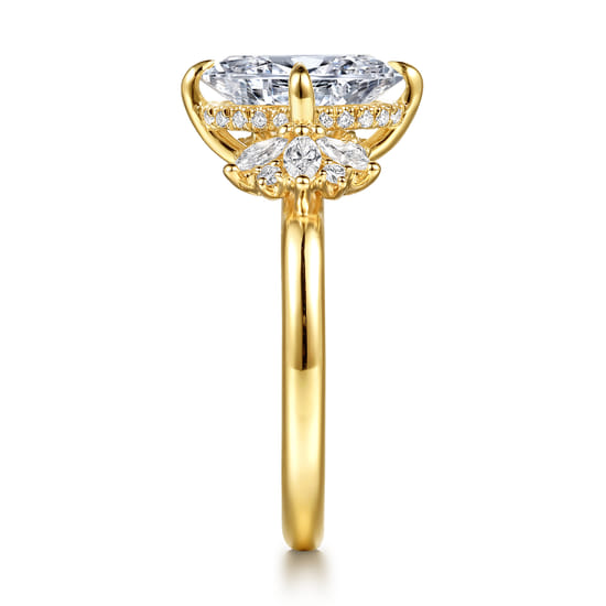 14K Yellow Gold Compass Prong Oval Diamond Engagement Ring angle 5