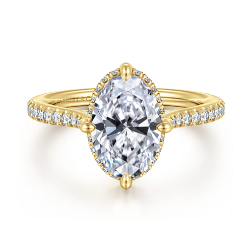 14K Yellow Gold Compass Prong Oval Diamond Engagement Ring
