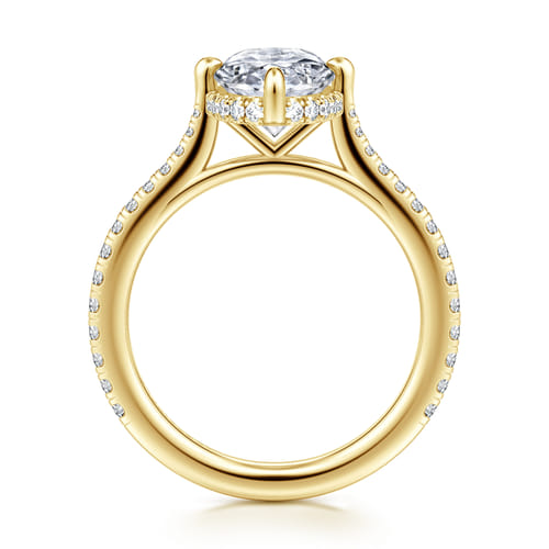 14K Yellow Gold Compass Prong Oval Diamond Engagement Ring