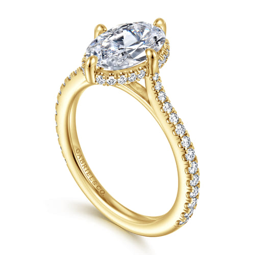 14K Yellow Gold Compass Prong Oval Diamond Engagement Ring