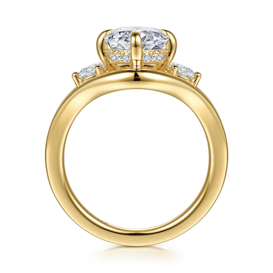 14K Yellow Gold Compass Prong Oval Three Stone Diamond Engagement Ring angle 2