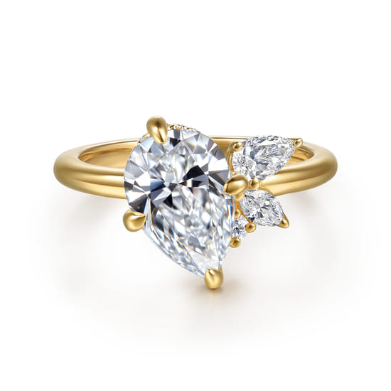 14K Yellow Gold Compass Prong Pear Shape Diamond Engagement Ring