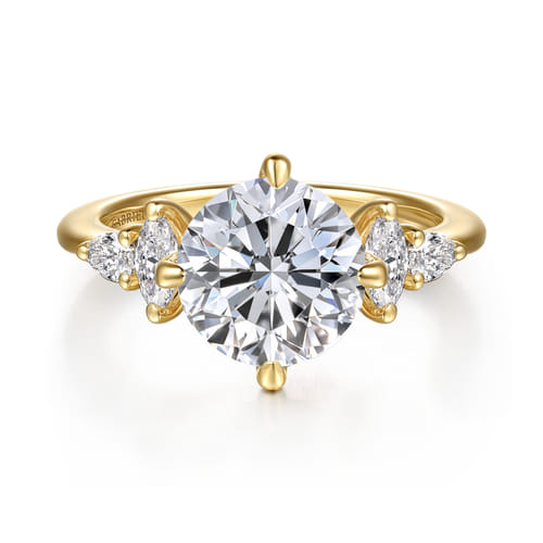 14K Yellow Gold Compass Prong Round Diamond Engagement Ring