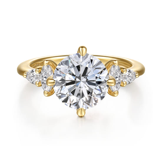 14K Yellow Gold Compass Prong Round Diamond Engagement Ring