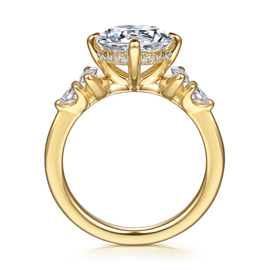 14K Yellow Gold Compass Prong Round Diamond Engagement Ring angle 2