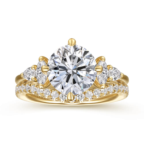 14K Yellow Gold Compass Prong Round Diamond Engagement Ring