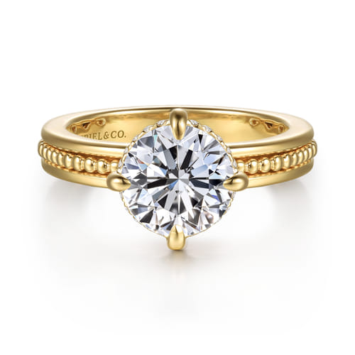 14K Yellow Gold Compass Prong Round Diamond Engagement Ring