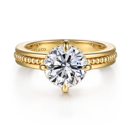14K Yellow Gold Compass Prong Round Diamond Engagement Ring