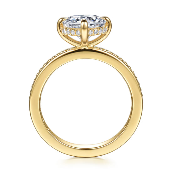 14K Yellow Gold Compass Prong Round Diamond Engagement Ring angle 2