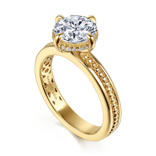 14K Yellow Gold Compass Prong Round Diamond Engagement Ring