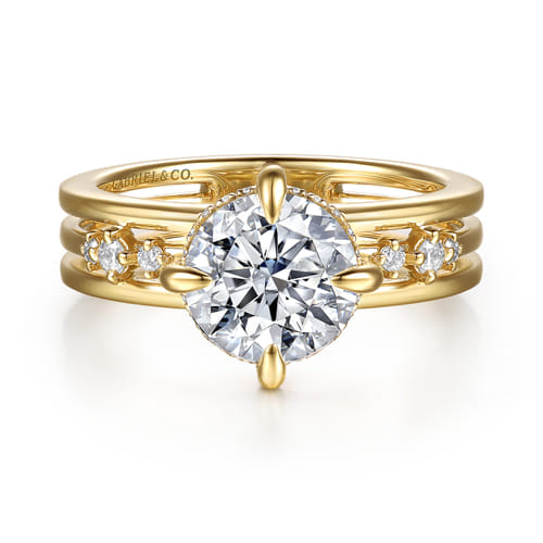 14K Yellow Gold Compass Prong Round Diamond Engagement Ring