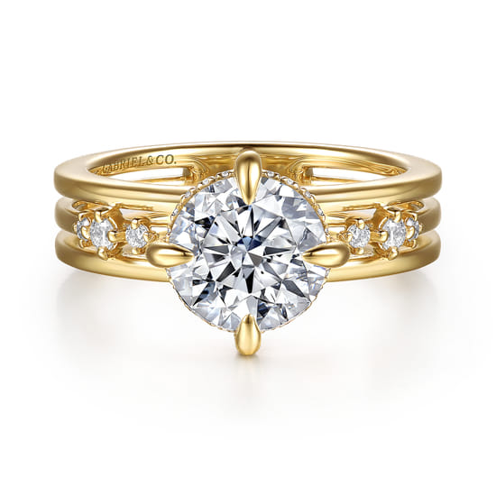 14K Yellow Gold Compass Prong Round Diamond Engagement Ring