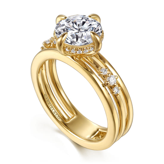 14K Yellow Gold Compass Prong Round Diamond Engagement Ring angle 3