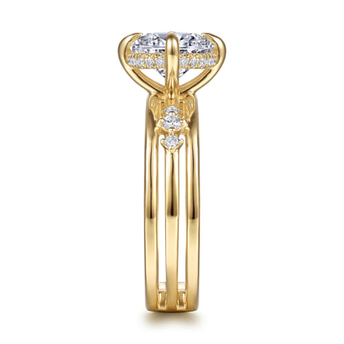 14K Yellow Gold Compass Prong Round Diamond Engagement Ring