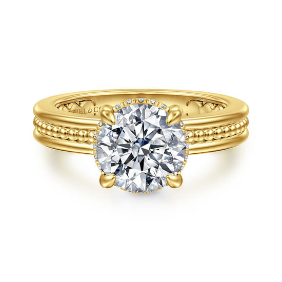 14K Yellow Gold Compass Prong Round Diamond Engagement Ring