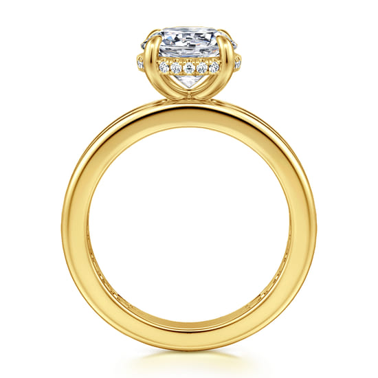 14K Yellow Gold Compass Prong Round Diamond Engagement Ring angle 2