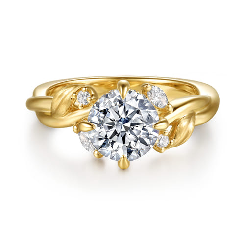 14K Yellow Gold Compass Prong Twisted Round Diamond Engagement Ring