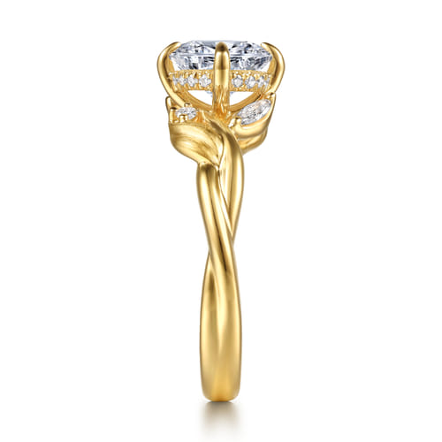 14K Yellow Gold Compass Prong Twisted Round Diamond Engagement Ring