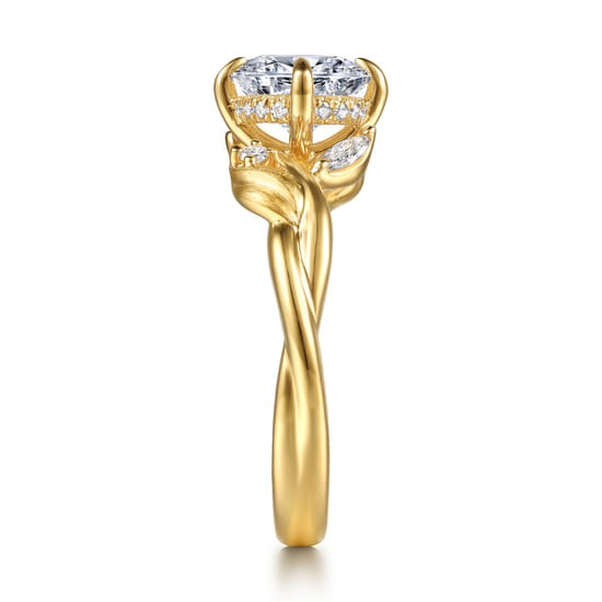 14K Yellow Gold Compass Prong Twisted Round Diamond Engagement Ring angle 5