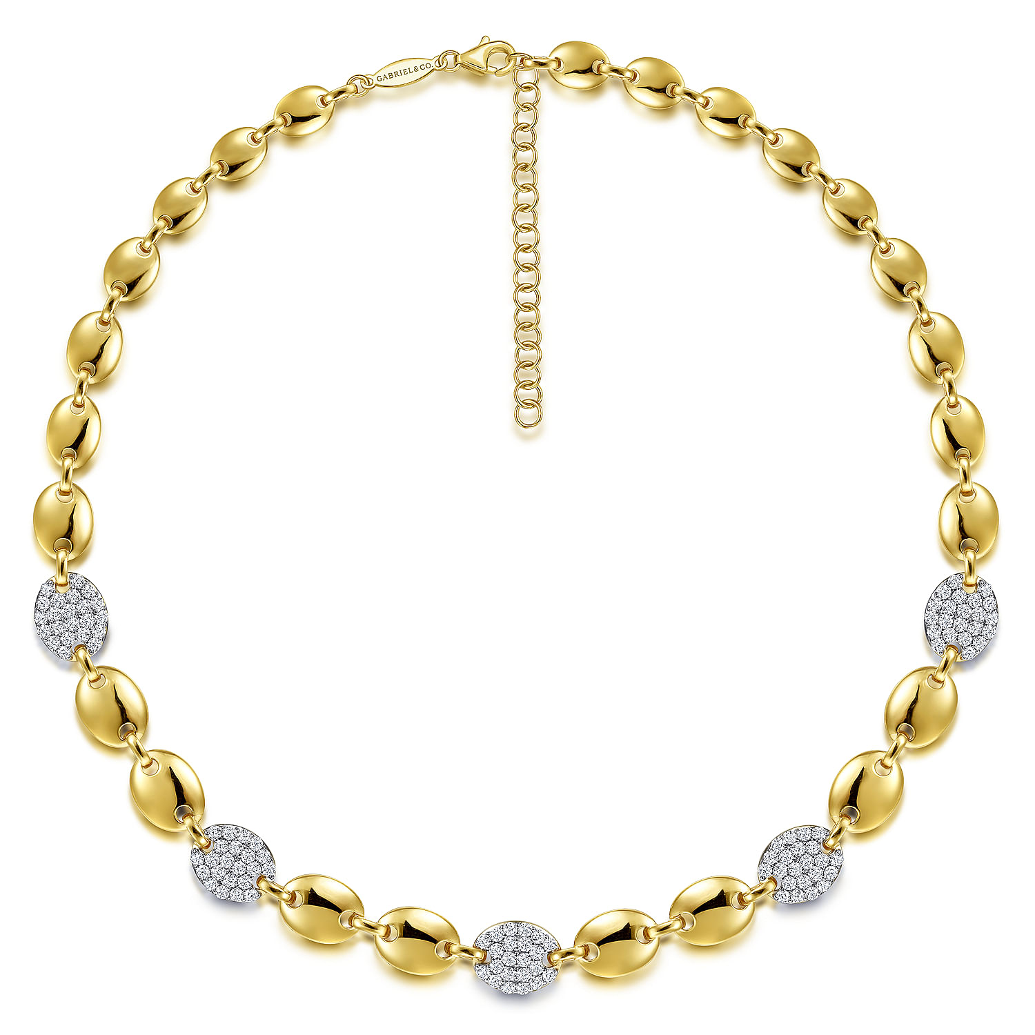 14K Yellow Gold Contemporary Diamond Pavé Station Necklace