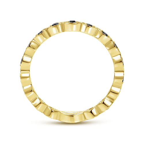 14K Yellow Gold Contoured Marquise Station Black Diamond Stackable Ring