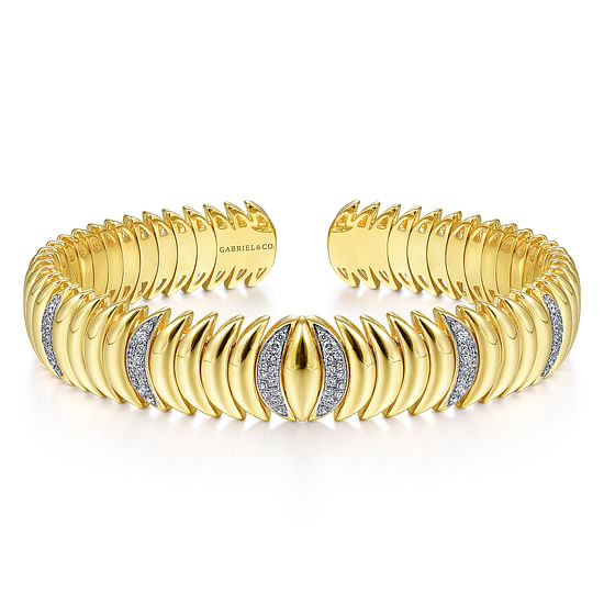 Gabriel - 14K Yellow Gold Crescent Moon Cuff with Diamond Pavé Stations