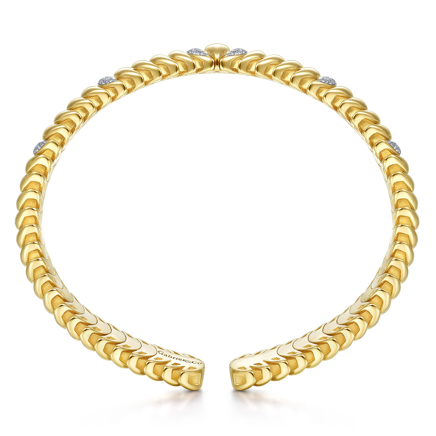 14K Yellow Gold Crescent Moon Cuff with Diamond Pavé Stations