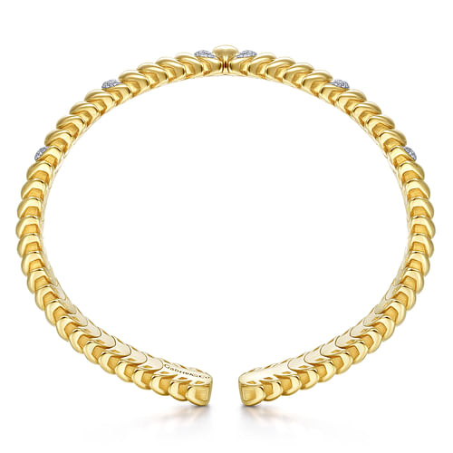 14K Yellow Gold Crescent Moon Cuff with Diamond Pavé Stations