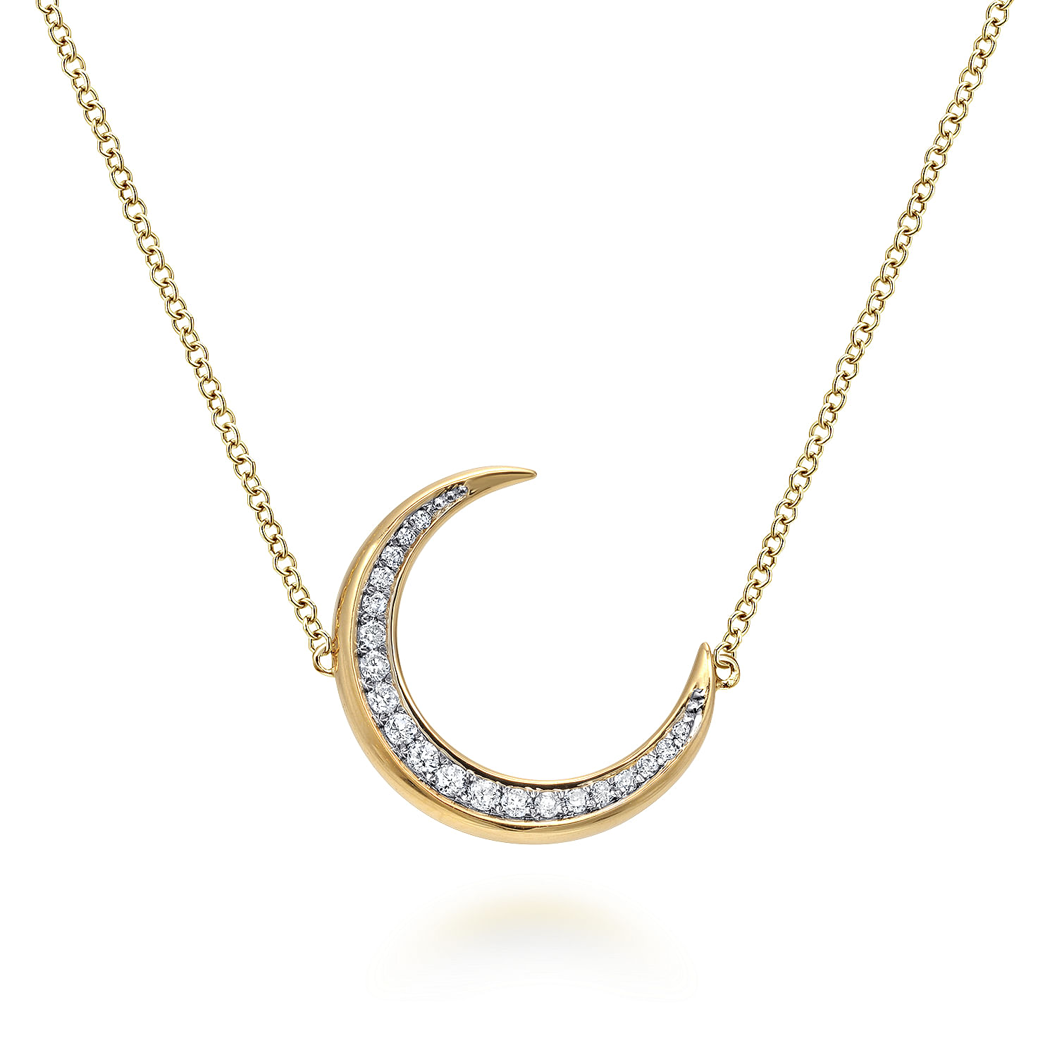14K Yellow Gold Crescent Moon Diamond Pendant Necklace