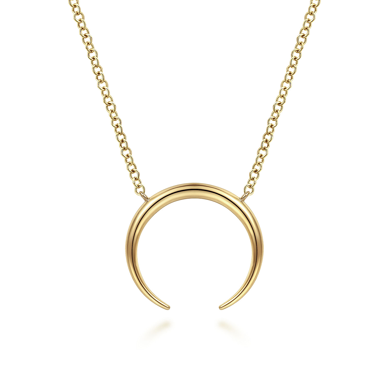 14K Yellow Gold Crescent Moon Pendant Necklace