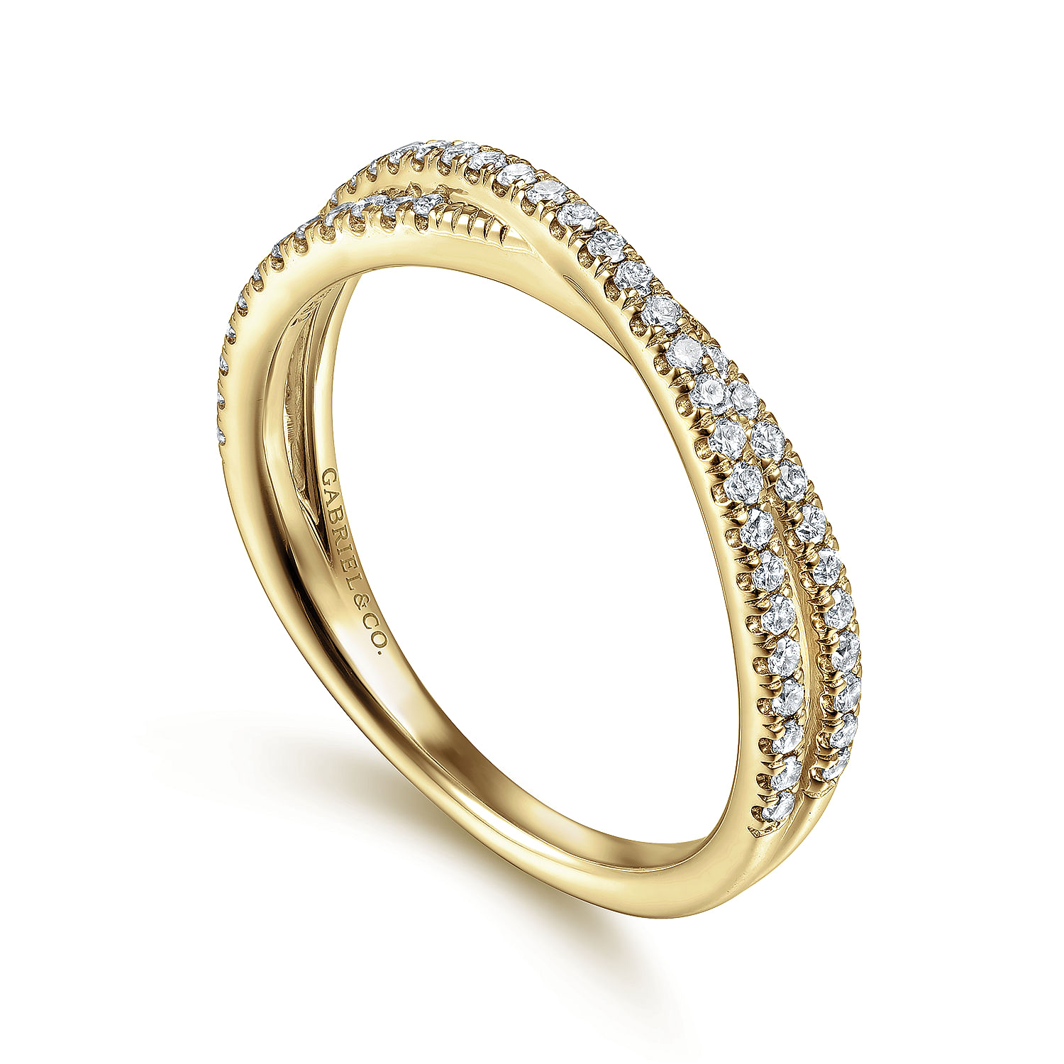 14K Yellow Gold Criss Cross Diamond Stackable Ring