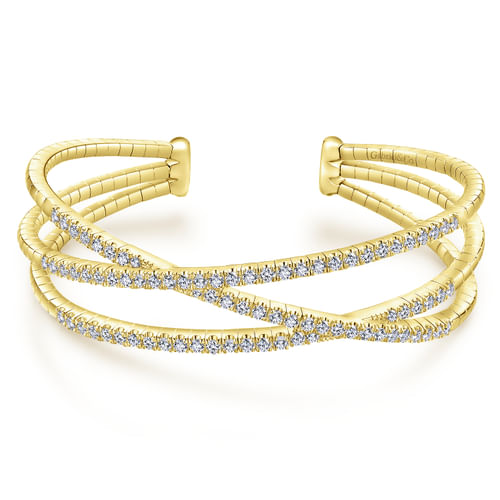 14K Yellow Gold Criss Crossing Diamond Cuff