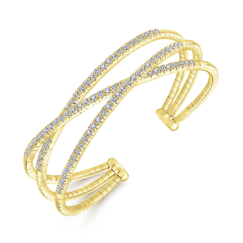 14K Yellow Gold Criss Crossing Diamond Cuff