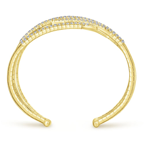 14K Yellow Gold Criss Crossing Diamond Cuff