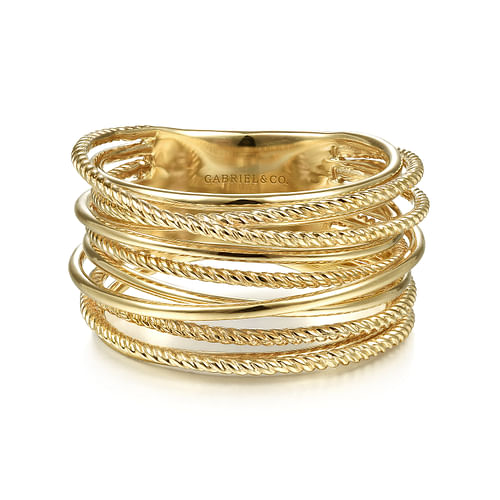 14K Yellow Gold Criss Crossing Twisted Rope Ring