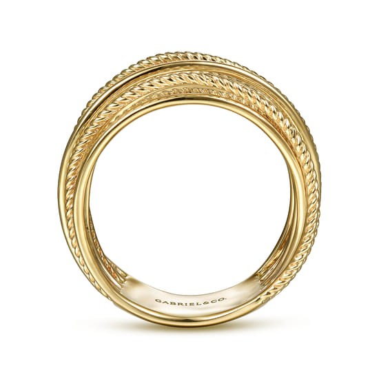 14K Yellow Gold Criss Crossing Twisted Rope Ring angle 2