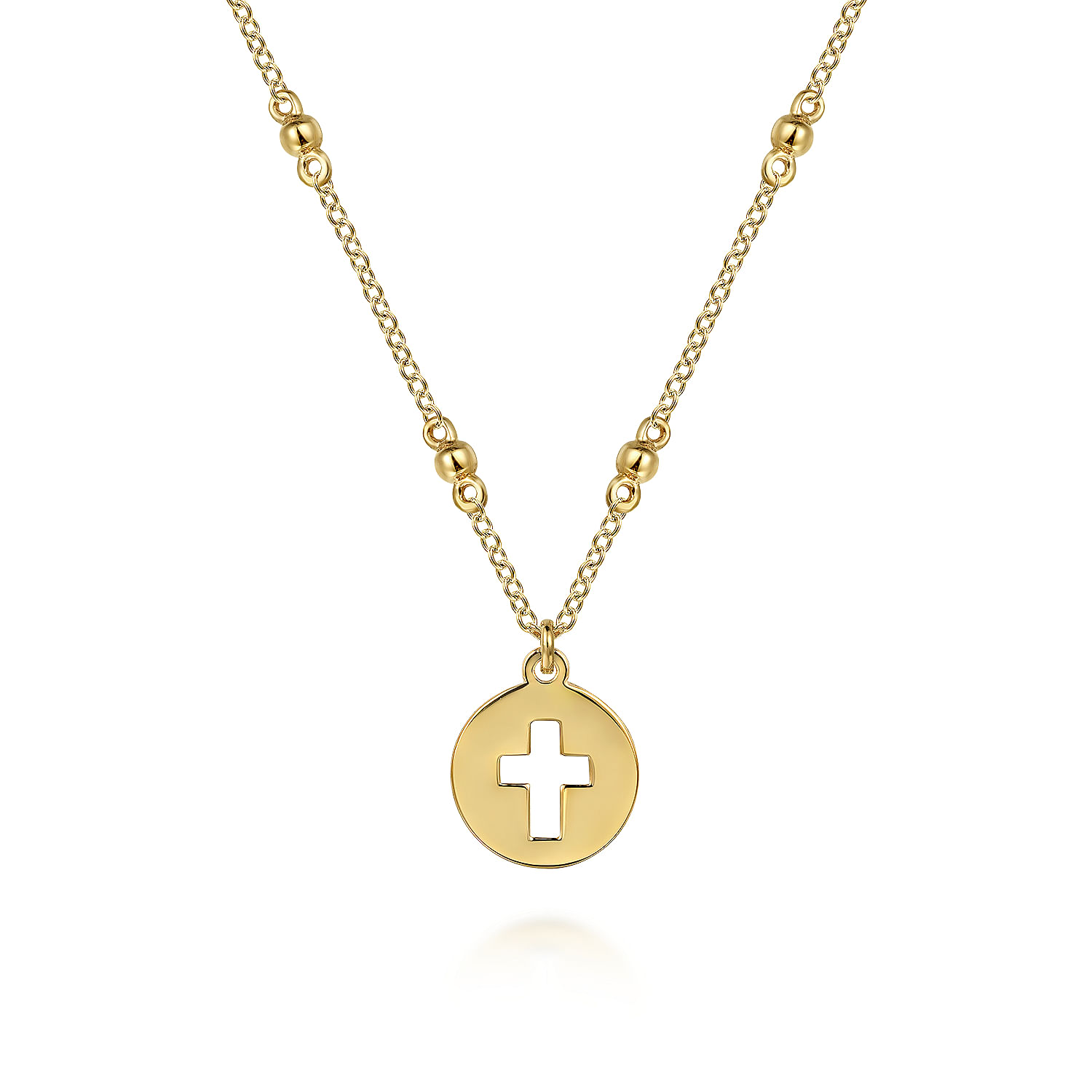 14K Yellow Gold Cross Cutout Pendant Necklace
