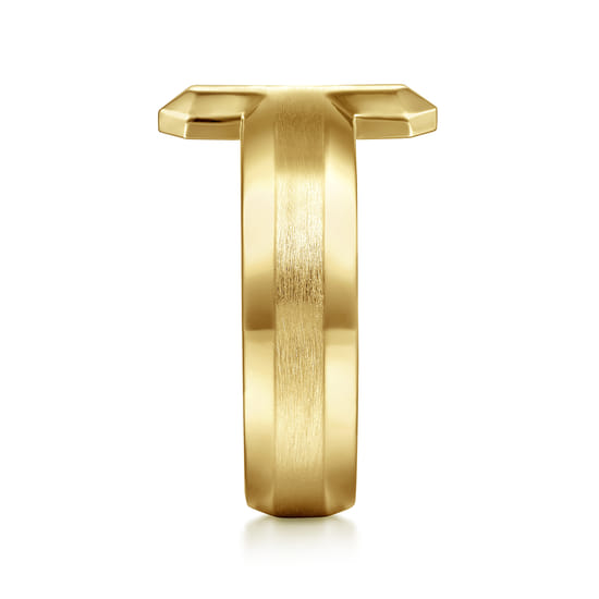 14K Yellow Gold Cross Men's Faceted Ring angle 4