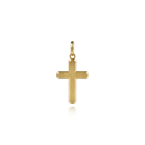 14K Yellow Gold Cross Pendant with Vertical Brush