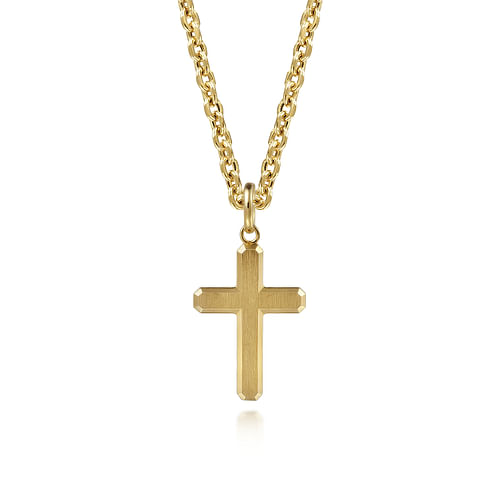 14K Yellow Gold Cross Pendant with Vertical Brush