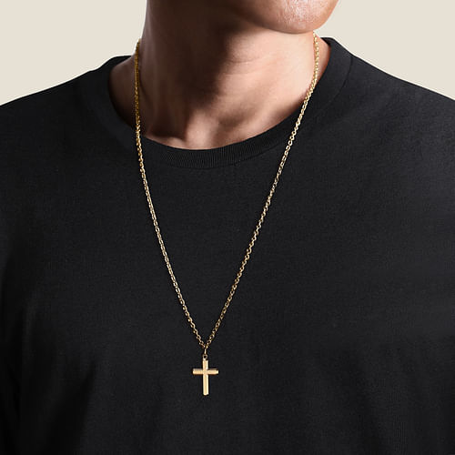 14K Yellow Gold Cross Pendant with Vertical Brush