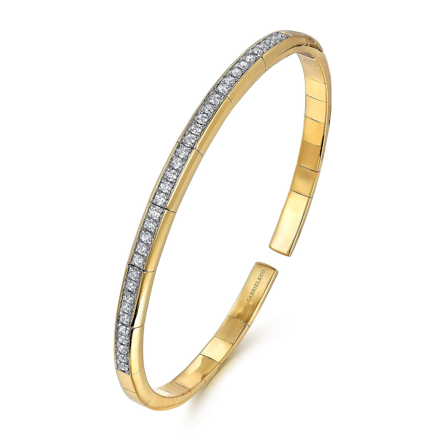 14K Yellow Gold Cuff Bracelet with Diamond Inner Channel