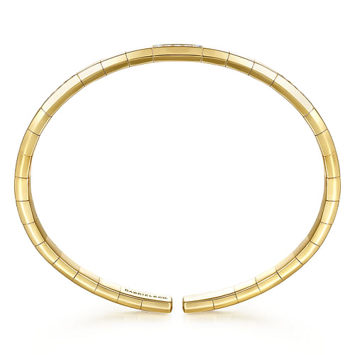 14K Yellow Gold Cuff Bracelet with Diamond Pavé Stations
