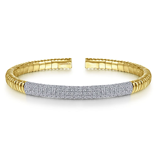 14K Yellow Gold Cuff Bracelet with Diamond Pavé Station